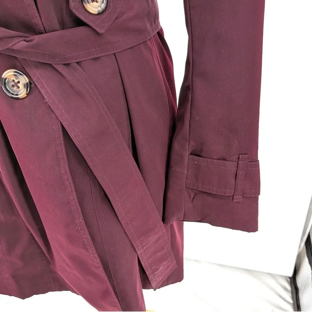 London Fog‎ Trench Coat Belted Double Breasted Plum Mid Length Classic S